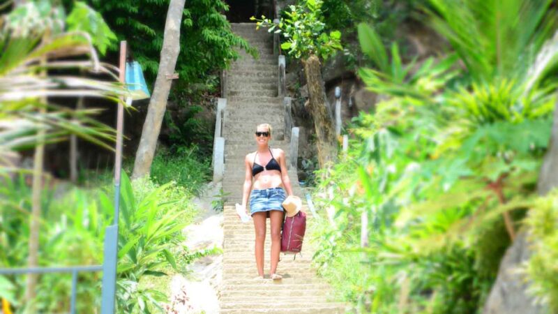 Woman on the stairs at the start of the Koh Phi Phi Viewpoint hike
