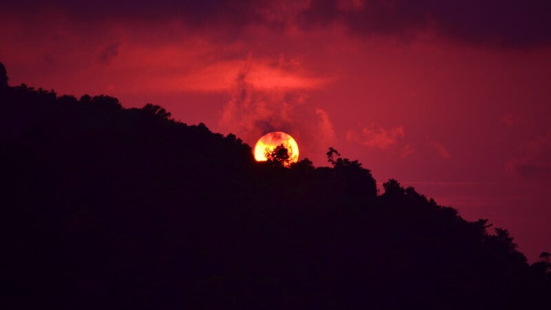 Red and orange sunset over the hills of Koh Phi Phi - Sunset Viewpoint