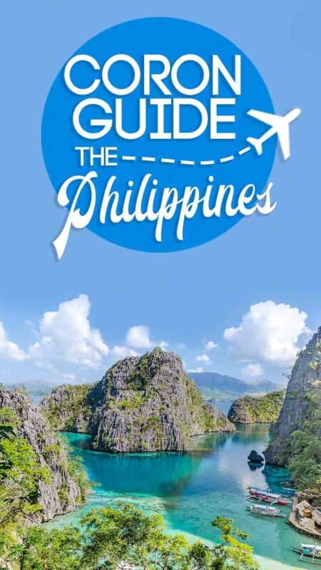 pinterest pin for Coron Palawan Philippines - view from coron island looking into the beautiful waters of the bay at kayangan lake