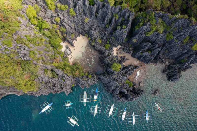 Top down Aerial drone photo of Secret Beach - Day Trip C El Nido Philippines