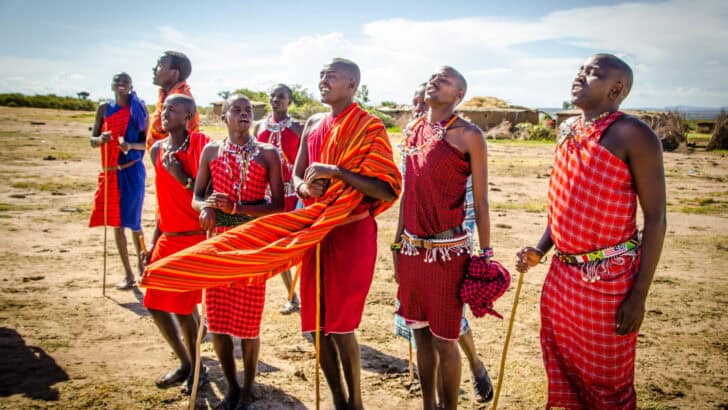 Maasai couple (warrior and girl) in traditional clothing. Africa