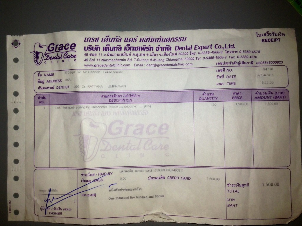 Grace Dental Chiang Mai Invoice