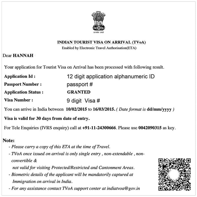 india visa on travel document