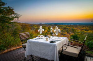 dinner setup at Stanley safari lodge over looking Victoria Falls