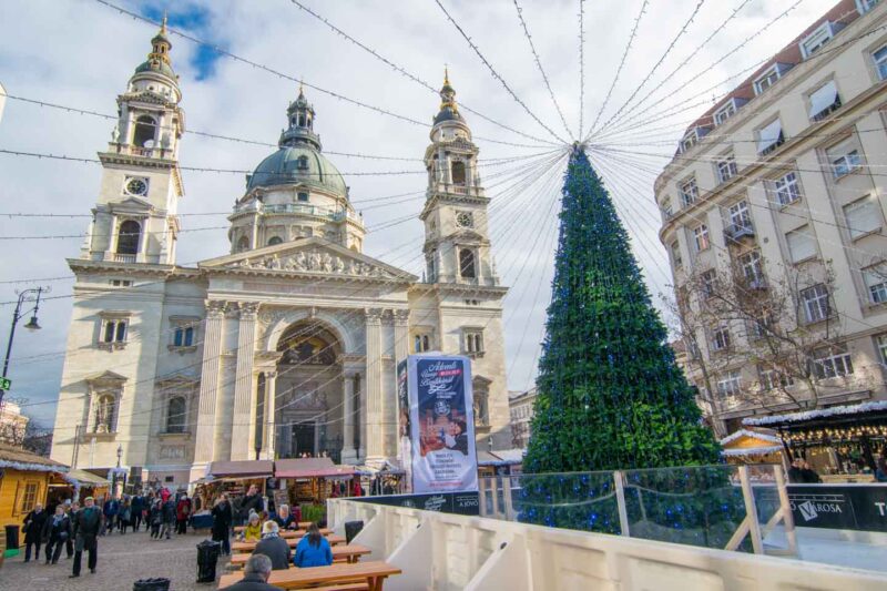 Christmas market infront of the St. Stephan's Cathedral in Budapest - Top sight