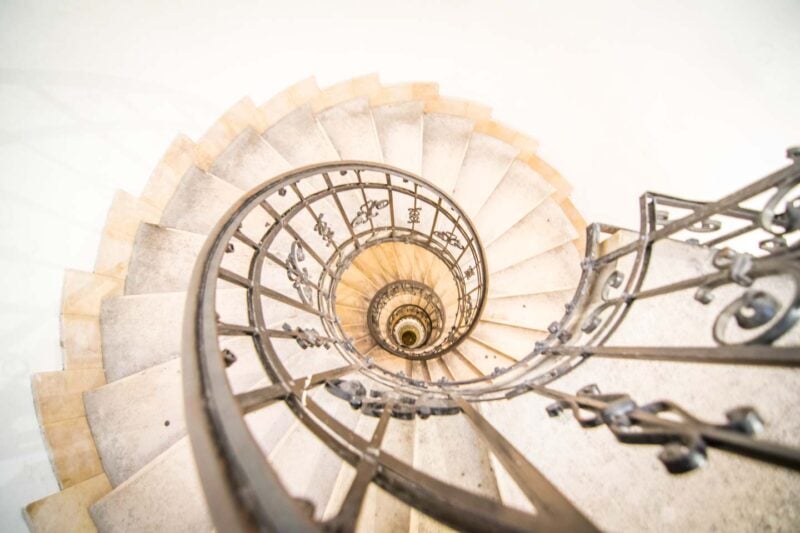 A winding staircase to the top of the St. Stephen's Basilica