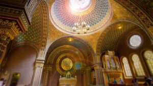 View of the interior of the Spanish Synagogue in Prague's Jewish Quarter - Beautiful Moorish Architecture -Best things to do in Prague
