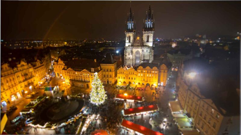 View from the top of the clock Tower at Old town Square during Prague Christmas Markets - Top things to do in Prague
