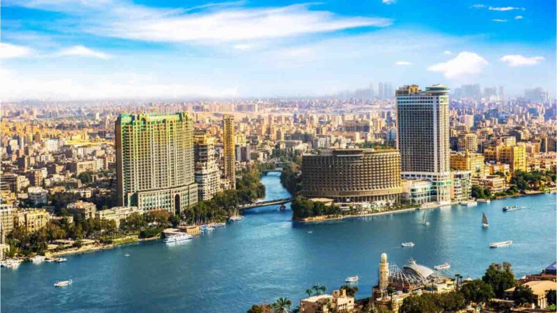 View of Cairo Egypt skyline and the river that runs through the city