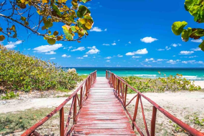 The long bridge to the beach playa jibacoa