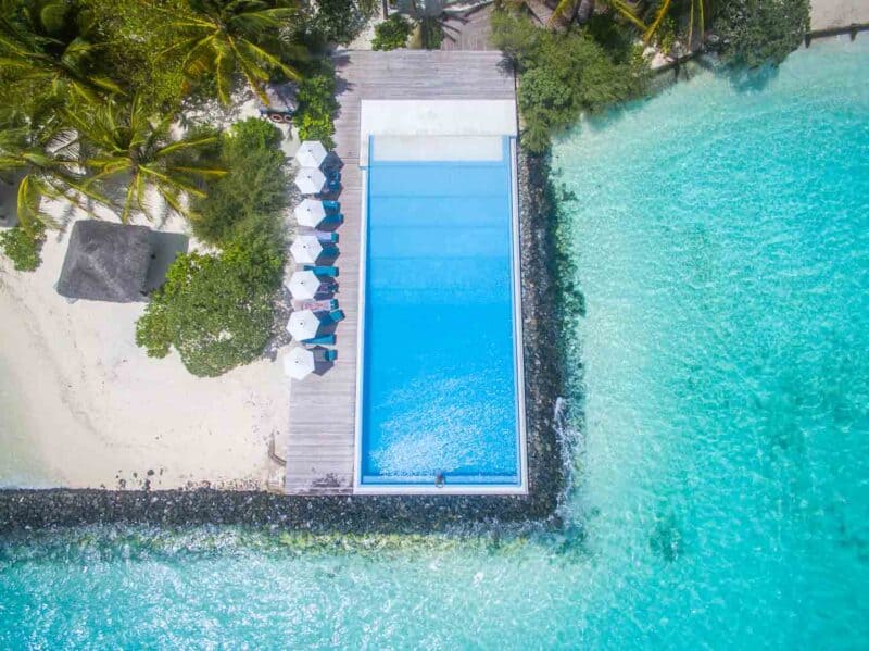 Infinity pool in the Maldives next to the ocean