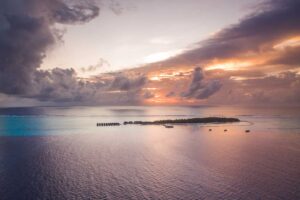 sunset in the Maldives shot from a drone