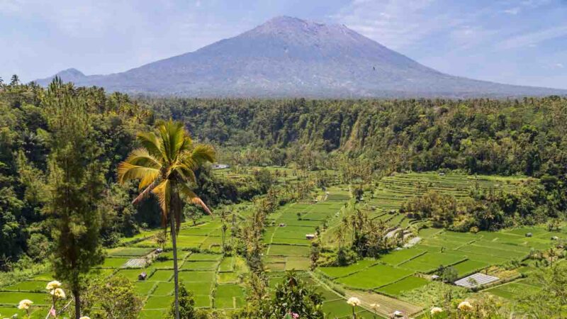 Mount Agung active volcano in Bali