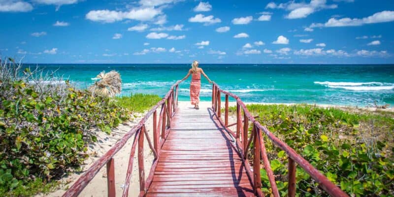 girl at the end of a bridge in Playa Jibacoa Cuba