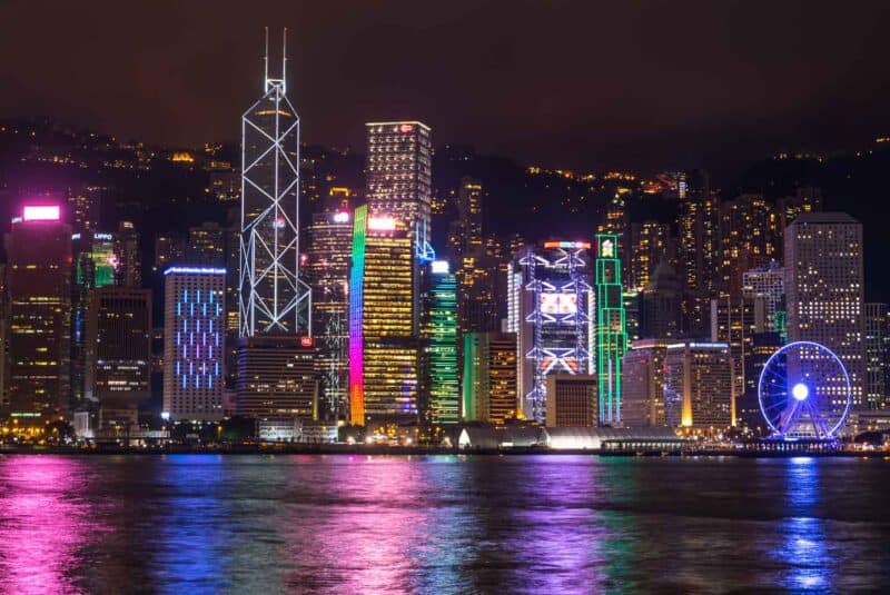 Close up of the Hong Kong Skyline from Kowloon - one of the best things to do at night in Kowloon