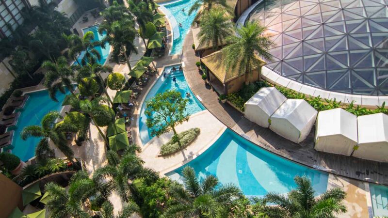 Set of pools in a Macau hotel
