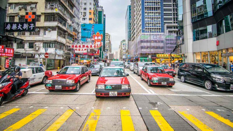 Hong Kong Red Taxi in Kowloon Hong Kong