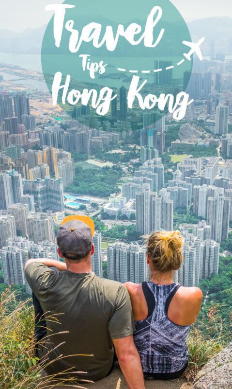 Hong Kong Travel Tips Pin with a view from Lion's rock Peak in Hong Kong