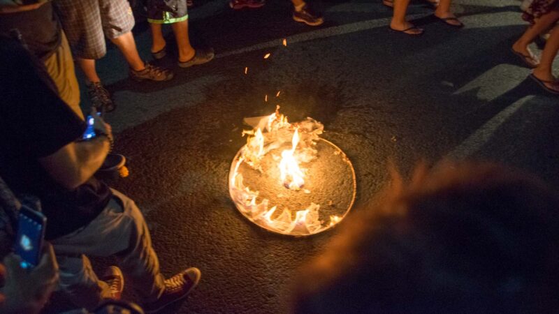 burning lantern at yi peng lantern festival Chiang Mai Thailand