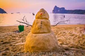 Snowman on the beach Christmas in Thailand