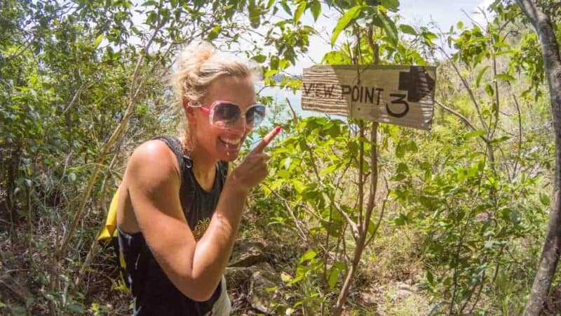 Gift pointing at Koh Adang viewpoint 3 sign