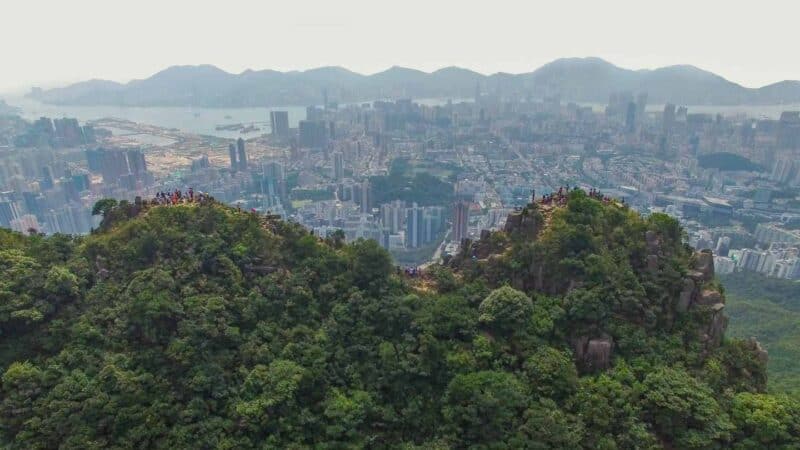 View from the backside of Lion rock peak from the drone