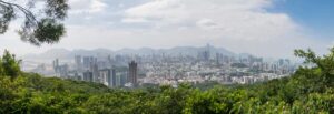 Panorama from Lion rock hike in Hong Kong over looking Kowloon and hong kong island