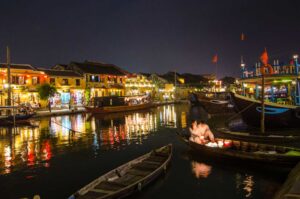 Hoi An Vietnam old quarter at night on the river