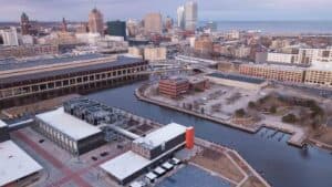 Harley Davidson Museum HD - Drone Photo - Top attractions in Milwaukee Wisconsin