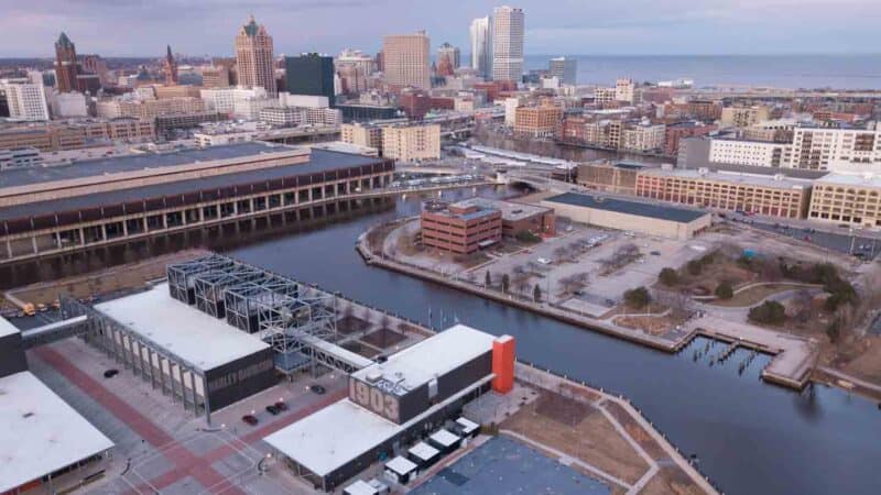 Harley Davidson Museum HD - Drone Photo - Top attractions in Milwaukee Wisconsin