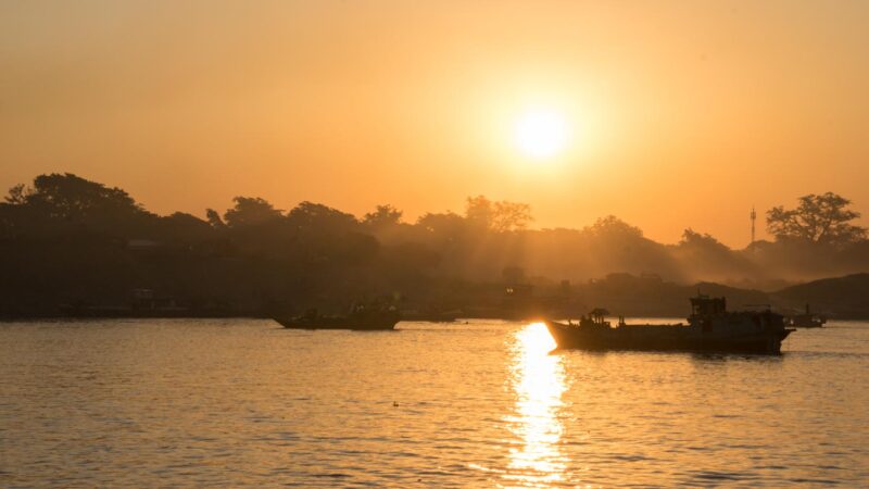 sunrise on the boat from Mandalay to Bagan Myanmar