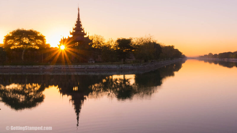sunset over the moat in Mandalay - Myanmar Itinerary