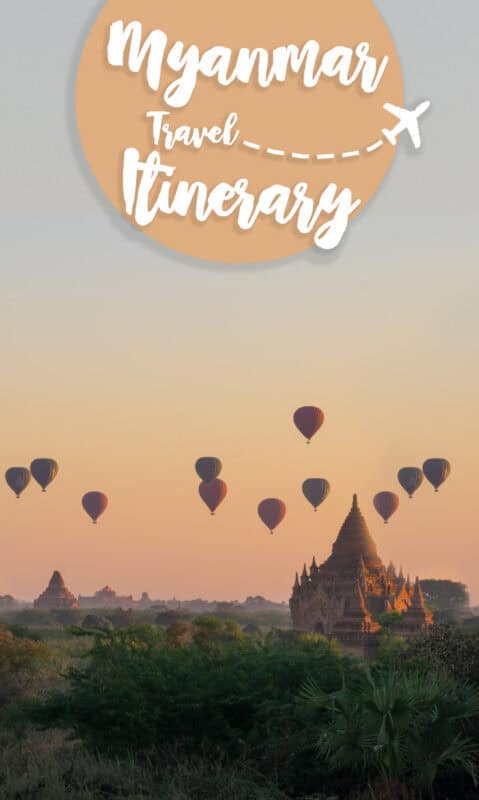 Myanmar itinerary - sunrise over bagan with hot air balloons