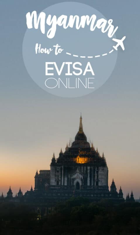 Pinterest pin for Myanmar evisa online with Bagan temple at sunrise