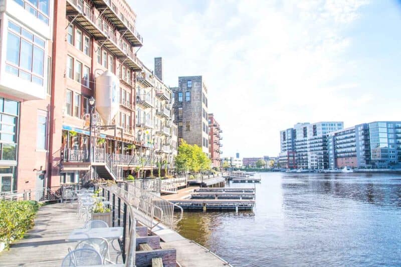 Milwaukee riverfront boardwalk downtown Milwaukee