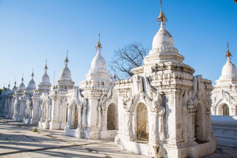 Small white pagodas that hold the world's largest book - Top things to see in Mandalay Myanmar