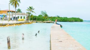 Dock in front of the split in Caue Caulker one of the best islands and beaches in Belize