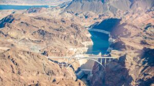 The Hoover Dam as seen from the Cheapest Grand Canyon Helicopter