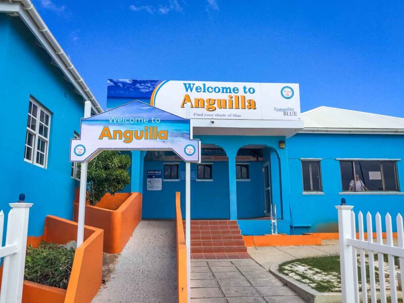 Welcome to Anguilla sign at Blowing Point Anguilla ferry terminal 