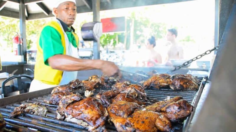 Riu chef cooks Jerk Chicken at the Riu Club Negril