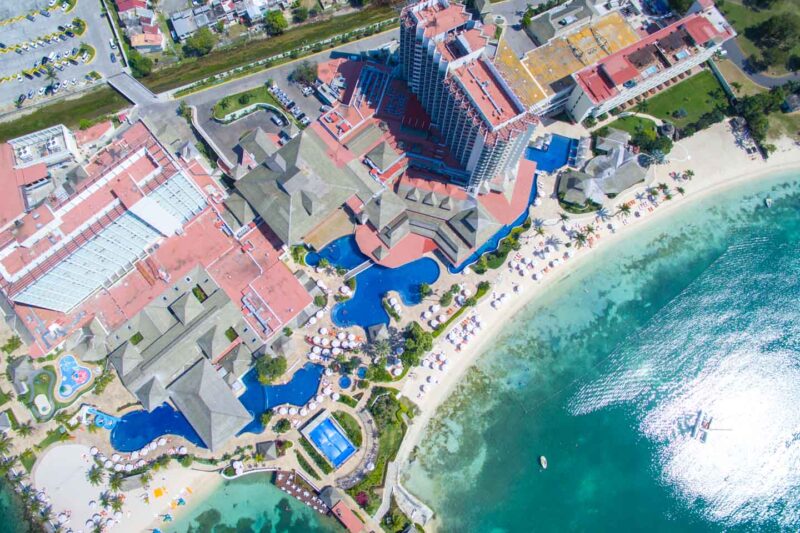 Aerial photo of the Moon Palace Jamaica Grande highlighting the many pools