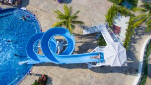 Aerial photo of the Moon Palace Jamaica Grande of a woman going down the slide