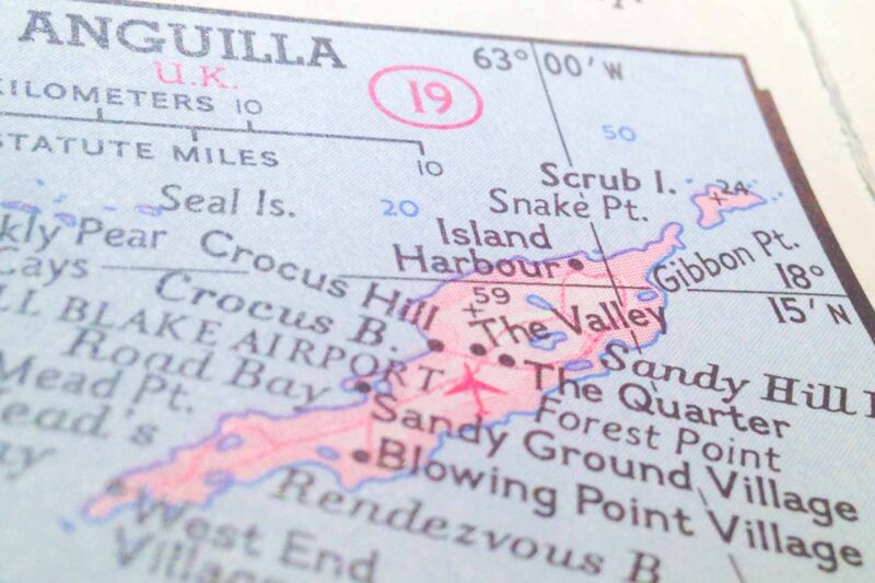 Vintage map of Anguilla - Renting a car in Angilla