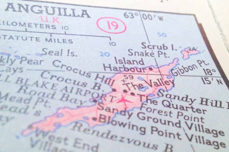 Vintage map of Anguilla - Renting a car in Angilla