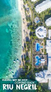 pinterest pin for Riu Negril Jamaica resort drone photo of proprety