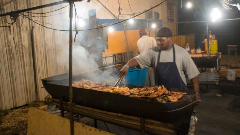 Man working the grill at Ken's Restaurant in Anguilla