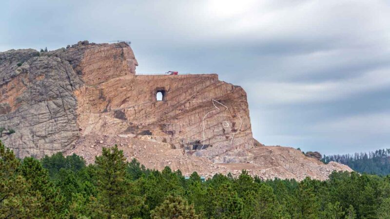 View of Crazy Horse rock sculpture in South Dakota