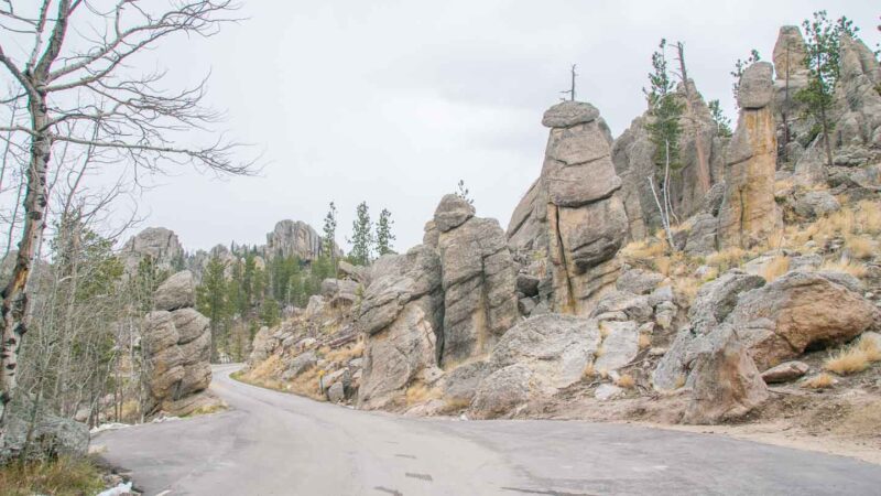 Needles highway in south dakota on a road trip near Mt Rushmore