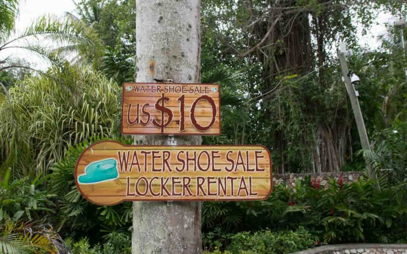 Shoe rental prices at Dunn's River Falls