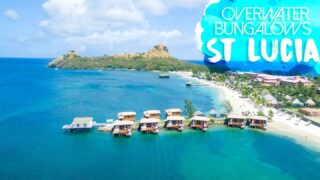 Sandals over the water bungalows in St Lucia picture from the drone